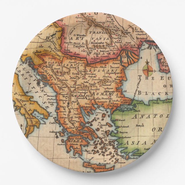 Antique Old Map Inspired (2) Paper Plate (Front)