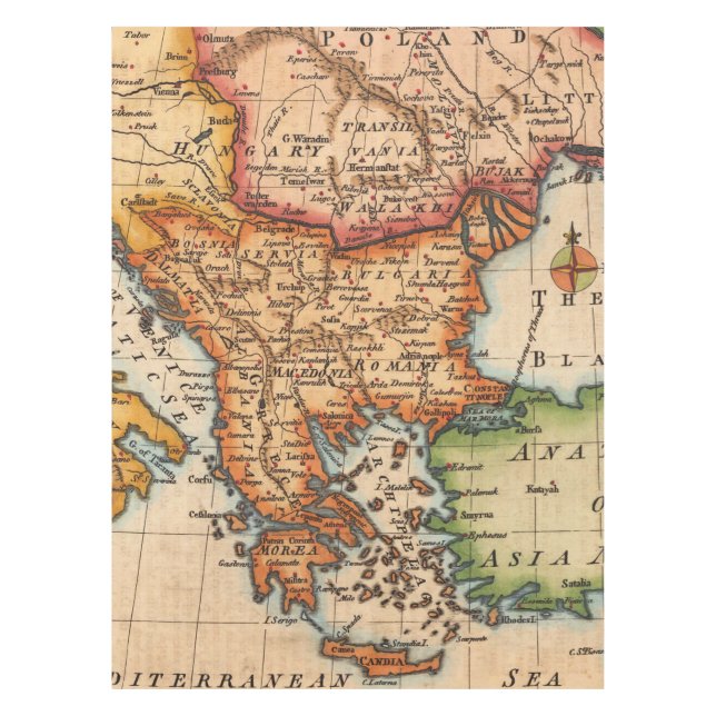 Antique Old Map Inspired (2) Tablecloth (Front)