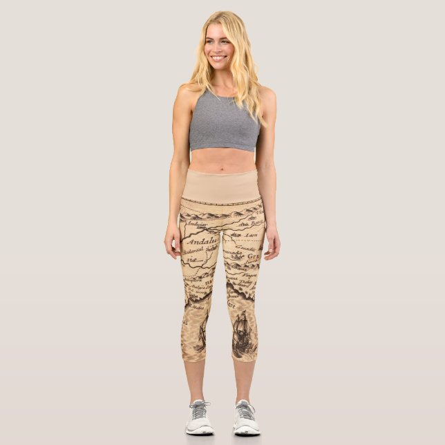 Antique Old Map Inspired (3) Capri Leggings (Front)