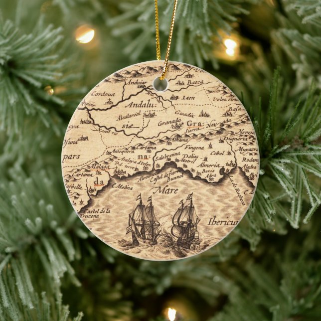 Antique Old Map Inspired (3) Ceramic Ornament (Tree)