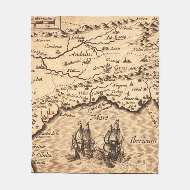 Antique Old Map Inspired (3) Fleece Blanket (Front)