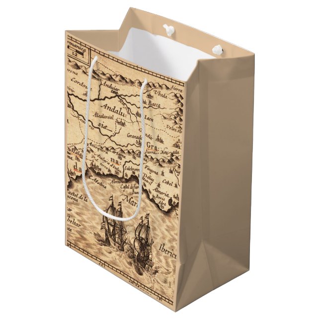Antique Old Map Inspired (3) Medium Gift Bag (Front Angled)