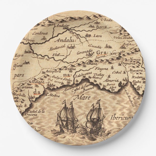 Antique Old Map Inspired (3) Paper Plate (Front)