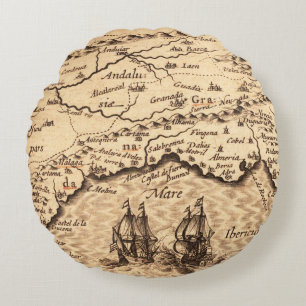 Antique Old Map Inspired (3) Round Cushion