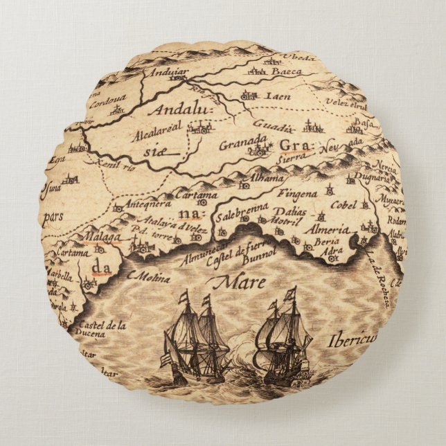 Antique Old Map Inspired (3) Round Cushion (Front)