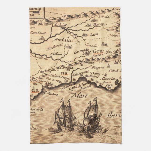 Antique Old Map Inspired (3) Tea Towel (Vertical)