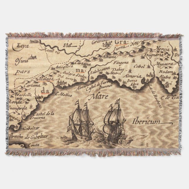 Antique Old Map Inspired (3) Throw Blanket (Front)