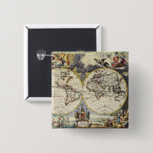 Antique Old Map Inspired (4) 15 Cm Square Badge