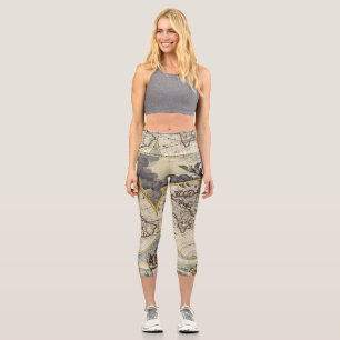 Antique Old Map Inspired (4) Capri Leggings