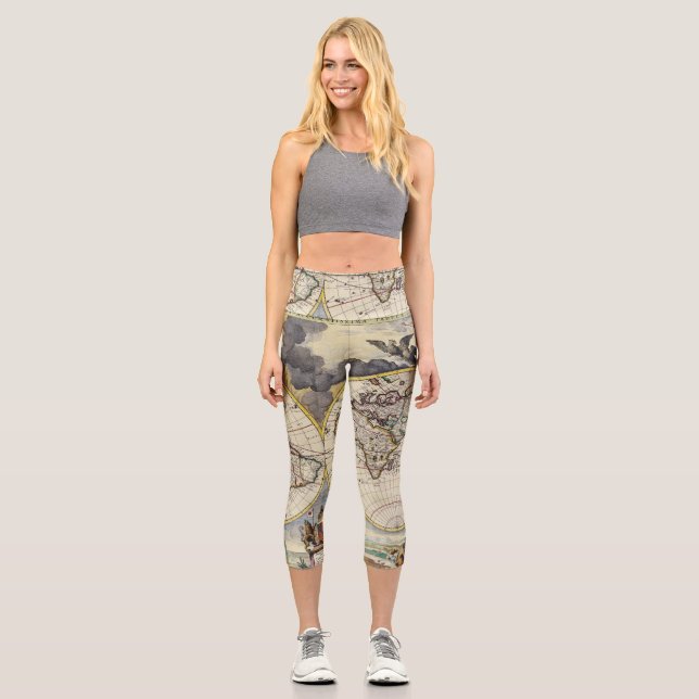 Antique Old Map Inspired (4) Capri Leggings (Front)