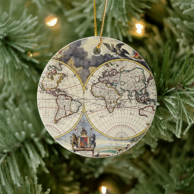 Antique Old Map Inspired (4) Ceramic Ornament (Tree)