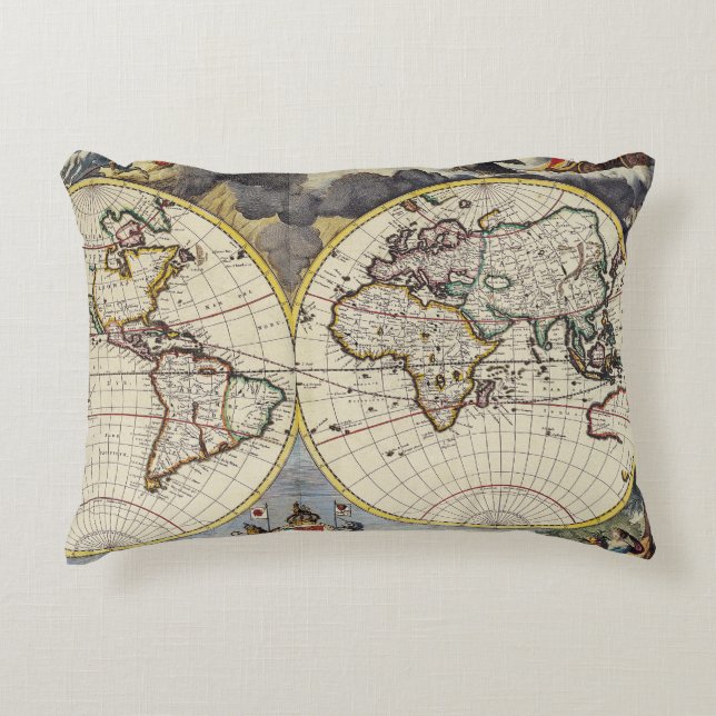 Antique Old Map Inspired (4) Decorative Cushion (Front)