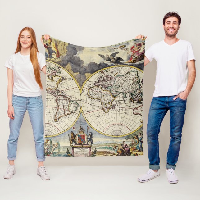 Antique Old Map Inspired (4) Fleece Blanket (In Situ)