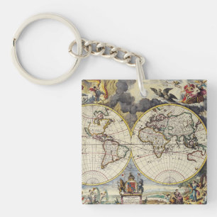 Antique Old Map Inspired (4) Key Ring