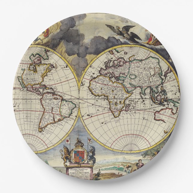 Antique Old Map Inspired (4) Paper Plate (Front)