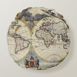 Antique Old Map Inspired (4) Round Cushion