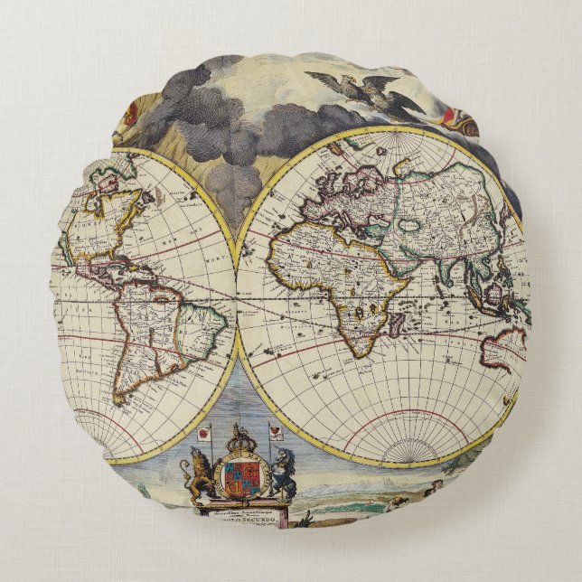 Antique Old Map Inspired (4) Round Cushion (Front)