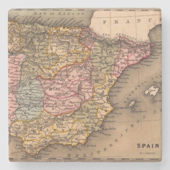 Antique Old Map Inspired (5) Stone Coaster (Front)