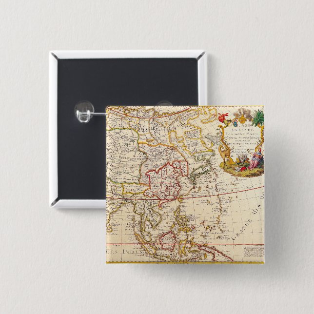 Antique Old Map Inspired (6) 15 Cm Square Badge (Front & Back)