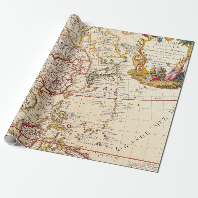 Antique Old Map Inspired (6) Wrapping Paper (Unrolled)