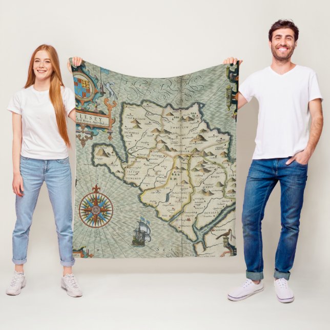 Antique Old Map Inspired (7) Fleece Blanket (In Situ)