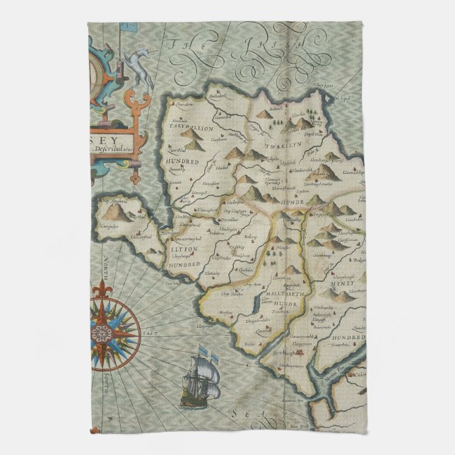 Antique Old Map Inspired (7) Tea Towel (Vertical)