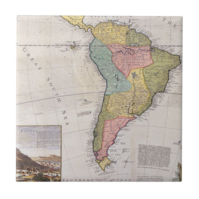 Antique Old Map Inspired (8) Ceramic Tile (Front)