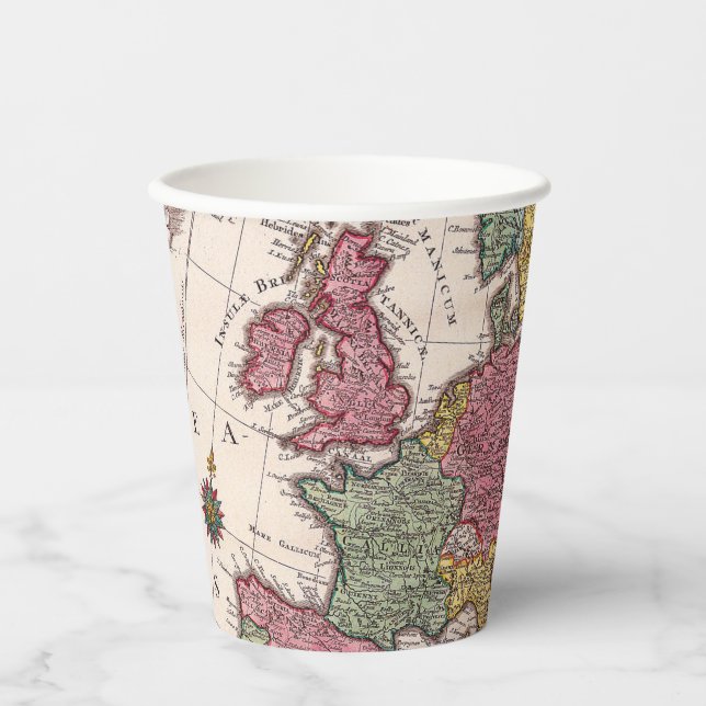 Antique Old Map Inspired (9) Paper Cups (Front)