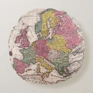 Antique Old Map Inspired (9) Round Cushion