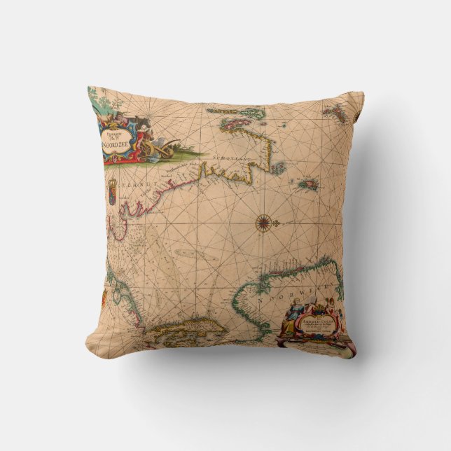 Antique Old Map Inspired Cushion (Front)