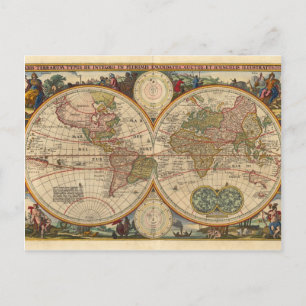 Antique old rare and historic world map postcard