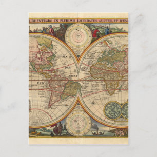 Antique old rare and historic world map postcard