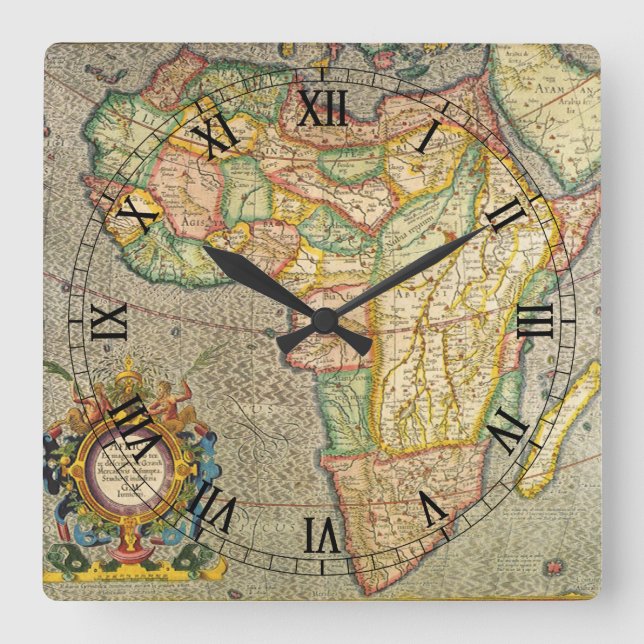 Antique Old World Gerardus Mercator Map of Africa Square Wall Clock (Front)