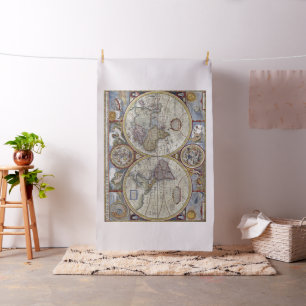 Antique Old World Map #3: Backdrops Wall Hangings Fabric