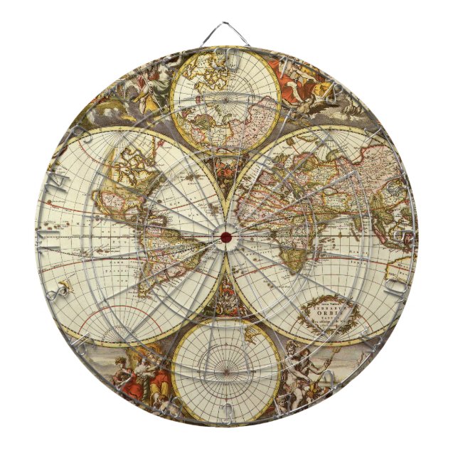 Antique Old World Map by Frederick de Wit, c. 1680 Dartboard (Front)