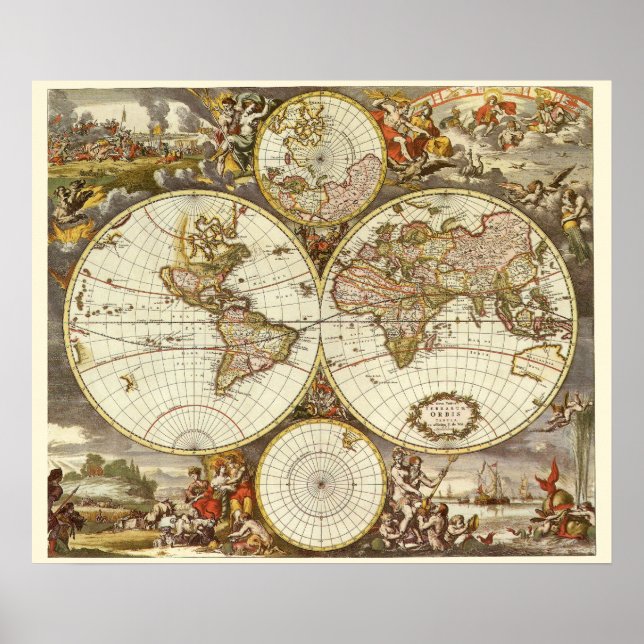 Antique Old World Map by Frederick de Wit, c. 1680 Poster (Front)