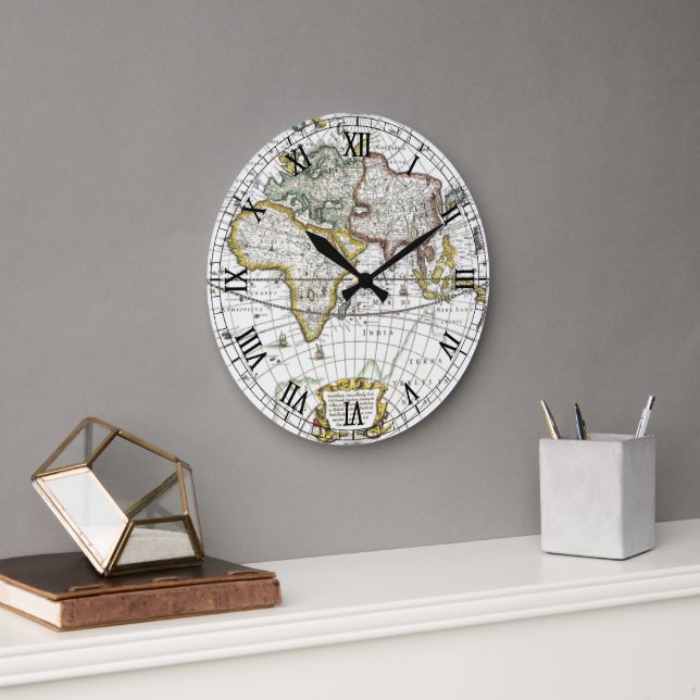 Antique Old World Map by Hendrik Hondius, 1630 Large Clock (Office)