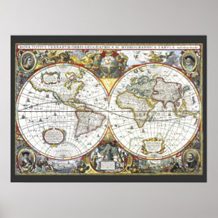 Antique Old World Map by Hendrik Hondius, 1630 Poster