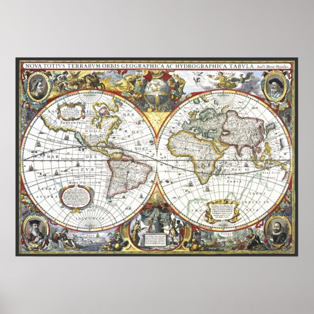 Antique Old World Map by Hendrik Hondius, 1630 Poster (Front)