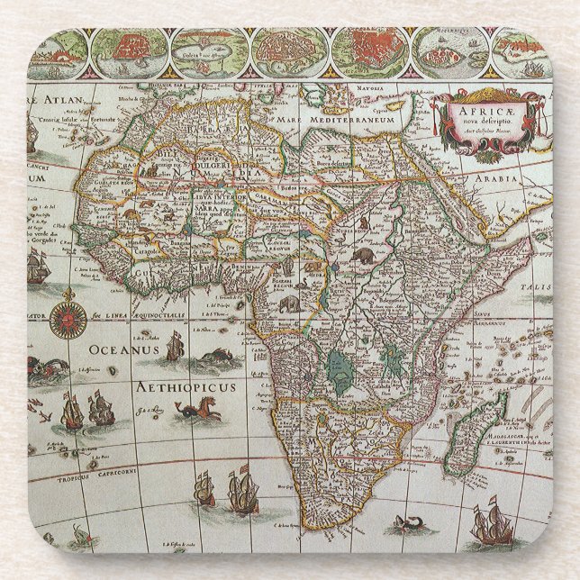 Antique Old World Map of Africa by Blaeu, c.1635 Coaster (Front)