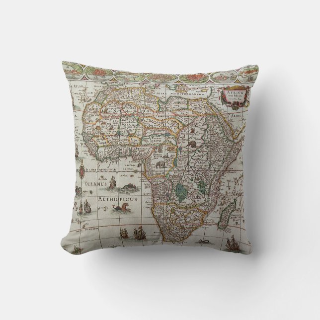 Antique Old World Map of Africa by Blaeu, c.1635 Cushion (Front)