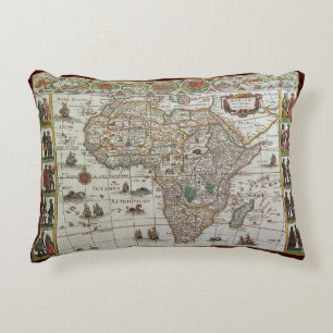 Antique Old World Map of Africa by Blaeu, c.1635 Decorative Cushion
