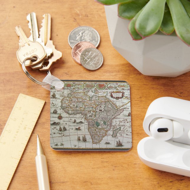 Antique Old World Map of Africa by Blaeu, c.1635 Key Ring (Desk)