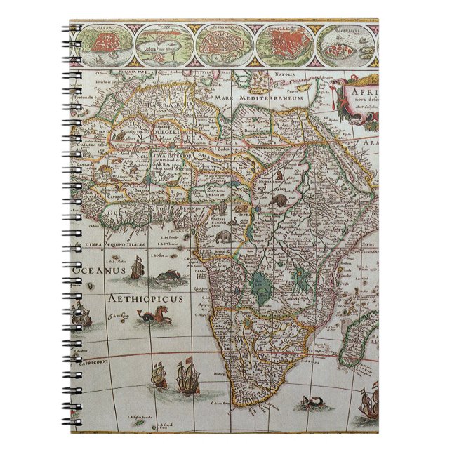 Antique Old World Map of Africa by Blaeu, c.1635 Notebook (Front)