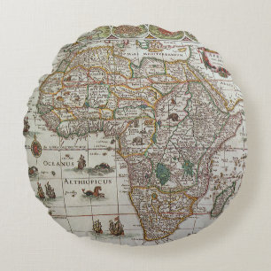 Antique Old World Map of Africa by Blaeu, c.1635 Round Cushion
