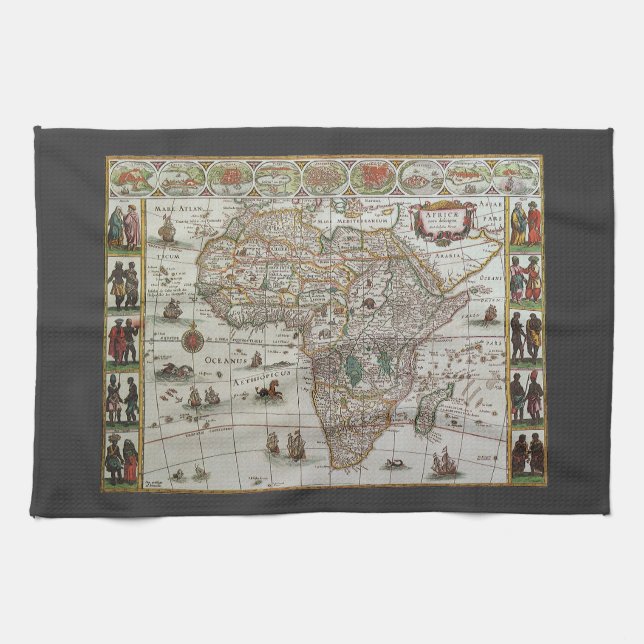 Antique Old World Map of Africa by Blaeu, c.1635 Tea Towel (Horizontal)
