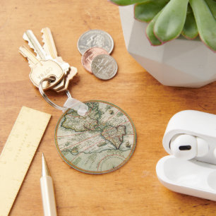 Antique Old World Map of the Americas, 1597 Key Ring