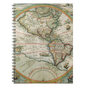 Antique Old World Map of the Americas, 1597 Notebook