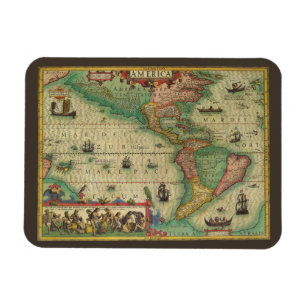Antique Old World Map of the Americas, 1606 Magnet