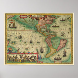 Antique Old World Map of the Americas, 1606 Poster